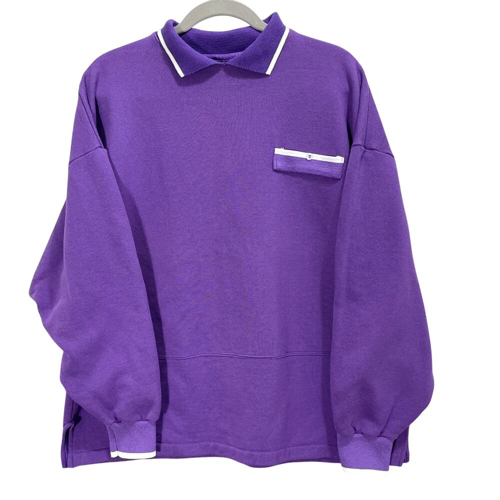 Vintage 90s Purple Long-sleeve Polo Sweatshirt Collared Sunbelt Sportswear XL